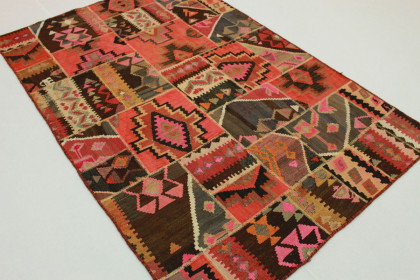 Kelim Patchwork Teppich Rot Rosa in 240x170cm (3 / 4)
