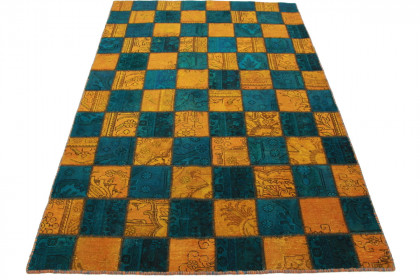 Patchwork Teppich Orange Blau in 240x160cm