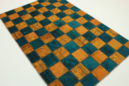 Patchwork Teppich Orange Blau in 240x160cm (3 / 5)