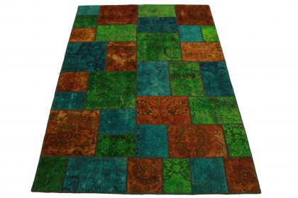 Patchwork Teppich Orange Grün Türkis in 240x160cm