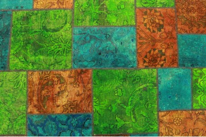 Patchwork Rug Orange Green Turquoise in 240x160cm (2 / 4)