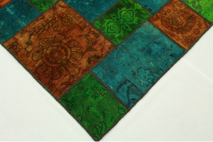 Patchwork Rug Orange Green Turquoise in 240x160cm (3 / 4)