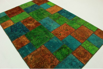 Patchwork Rug Orange Green Turquoise in 240x160cm (4 / 4)