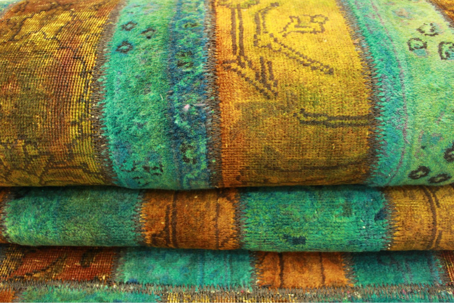 Patchwork Teppich Läufer Türkis Curry in 300x80cm (1001 ...