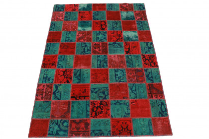 Patchwork Teppich Rot Blau in 200x140cm