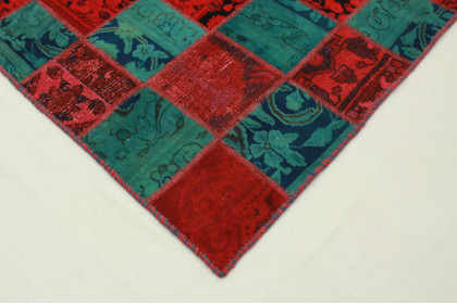 Patchwork Teppich Rot Blau in 200x140cm (2 / 4)