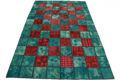 Patchwork Teppich Rot Blau in 240x160cm