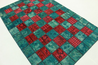 Patchwork Teppich Rot Blau in 240x160cm (4 / 5)