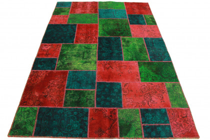 Patchwork Rug Green Red Turquoise in 240x160cm
