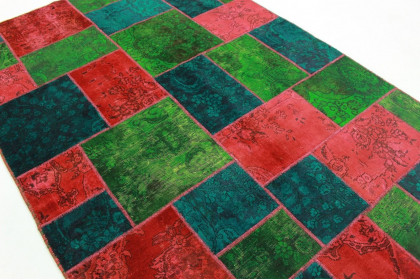 Patchwork Teppich Grün Rot Türkis in 240x160cm (2 / 5)