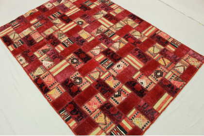 Patchwork Teppich Rot in 200x140cm (5 / 6)