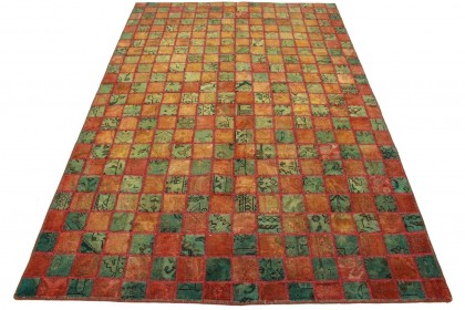 Patchwork Rug Orange Green in 260x170cm