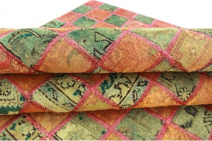 Patchwork Rug Orange Green in 260x170cm (2 / 4)