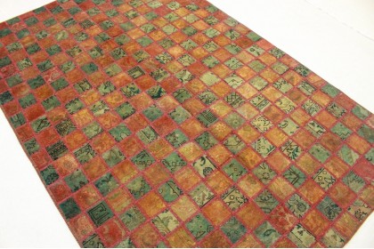 Patchwork Rug Orange Green in 260x170cm (3 / 4)