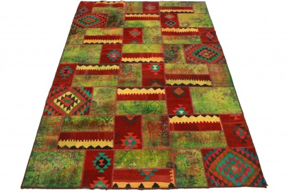 Patchwork Teppich Grün Rot in 300x200cm