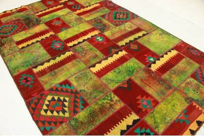 Patchwork Rug Green Red in 300x200cm (3 / 5)