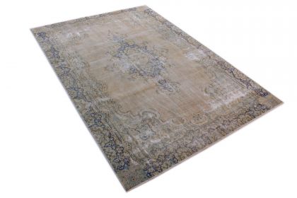 Carpetido Design Vintage-Teppich Beige Sand Blau in 370x250 (2 / 12)