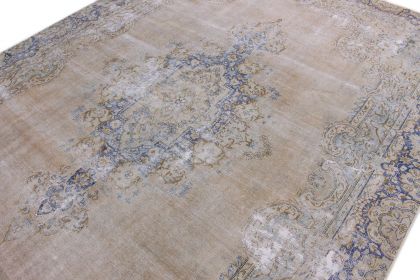 Carpetido Design Vintage-Teppich Beige Sand Blau in 370x250 (5 / 12)