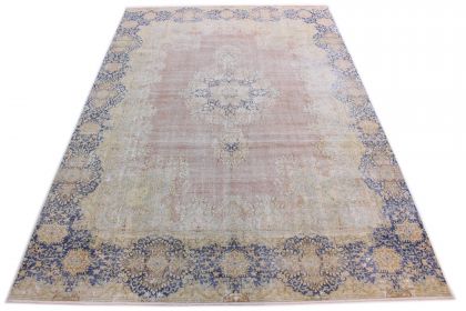 Carpetido Design Vintage-Teppich Beige Sand Blau in 420x280