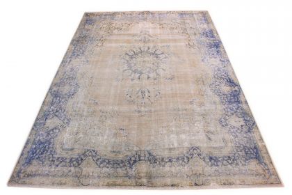 Carpetido Design Vintage-Teppich Beige Sand Blau in 390x270
