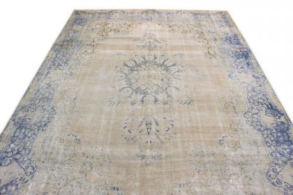 Carpetido Design Vintage-Teppich Beige Sand Blau in 390x270 (4 / 11)