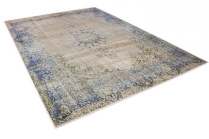 Carpetido Design Vintage-Teppich Beige Sand Blau in 390x270 (10 / 11)