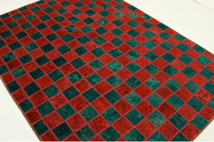 Patchwork Rug Red Turquoise in 200x160cm (3 / 5)