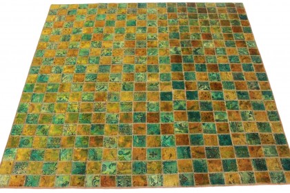 Patchwork Rug Green Turquoise Gold in 210x210cm