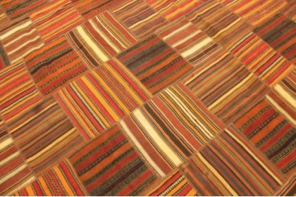 Kelim Patchwork Teppich Orange Braun Rot in 300x200cm (2 / 4)