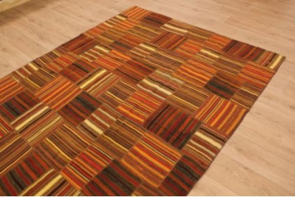 Kelim Patchwork Teppich Orange Braun Rot in 300x200cm (4 / 4)