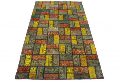 Patchwork Rug Green Red Yellow in 210x120cm