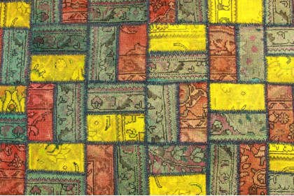 Patchwork Rug Green Red Yellow in 210x120cm (4 / 4)