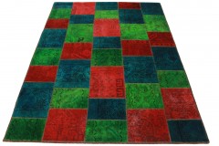 Patchwork Teppich Grün Rot Blau in 200x150cm