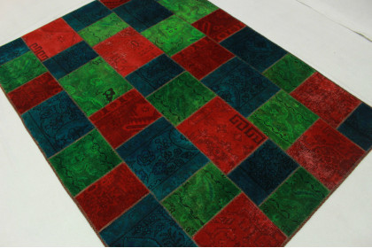 Patchwork Teppich Grün Rot Blau in 200x150cm (2 / 5)