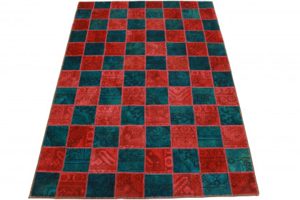 Patchwork Teppich Rot Türkis in 240x160cm
