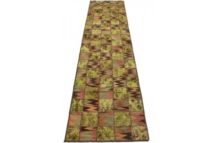 Patchwork Rug Runner Green Brown in 310x80cm