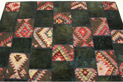 Patchwork Rug Rose Olive in 240x180cm (3 / 4)