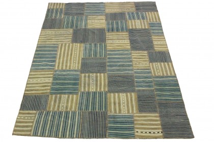 Kilim Patchwork Rug Blue Beige in 230x170cm