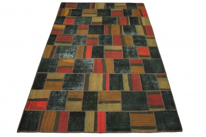 Patchwork Teppich Rot Beige Oliv in 310x200cm