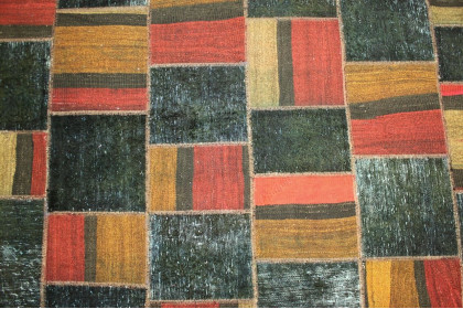 Patchwork Teppich Rot Beige Oliv in 310x200cm (2 / 4)