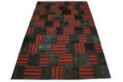 Patchwork Teppich Rot Oliv in 300x200cm