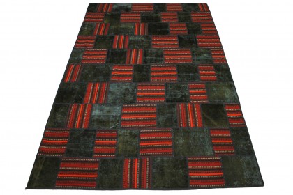 Patchwork Teppich Rot Oliv in 300x200cm