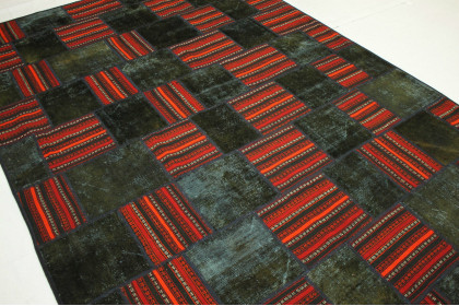 Patchwork Teppich Rot Oliv in 300x200cm (2 / 4)