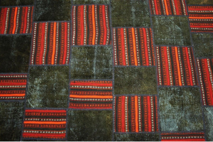 Patchwork Teppich Rot Oliv in 300x200cm (3 / 4)