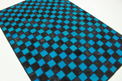 Patchwork Teppich Blau Schwarz in 250x160cm (3 / 5)