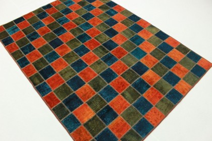 Patchwork Rug Orange Blue in 230x170cm (3 / 5)