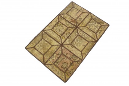 Patchwork Teppich Beige Gelb in 90x60 (2 / 2)