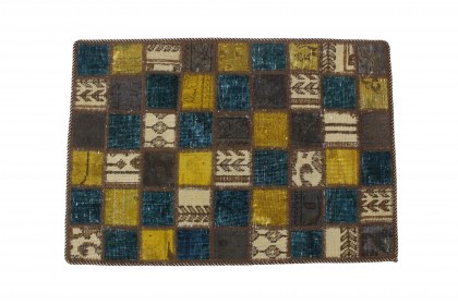Patchwork Rug Turquoise Beige in 90x60