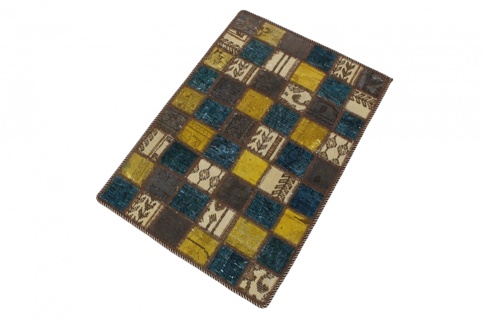 Patchwork Teppich Türkis Beige in 90x60 (1001-3650) - carpetido.de