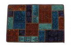 Patchwork Teppich Türkis Rot in 90x60